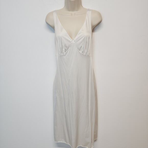 Vintage Vanity Fair Tricot Nylon Slip Nightgown Size 36 S Ivory Midi V-neck Bow - Picture 1 of 16